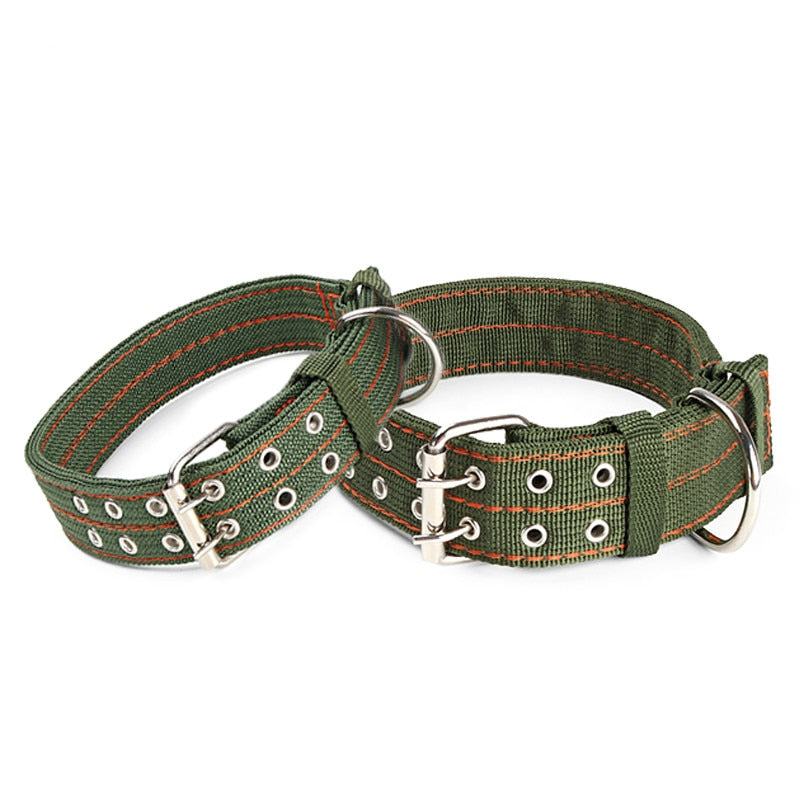 Durable Canvas Dog Collar Double Row Buckle Strong Adjustable Pet Collar for Medium Large Dogs