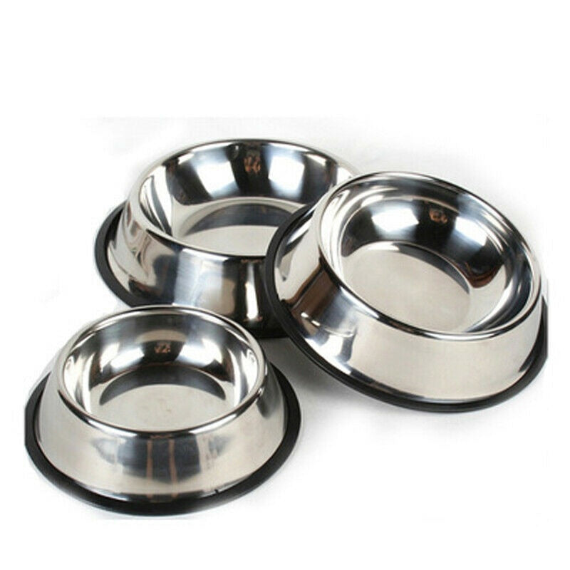 Pet Dog Bowls Stainless Steel Feeding Feeder Water Bowl For Pet Dog or Puppy Outdoor Food Dish S/M/L/XL