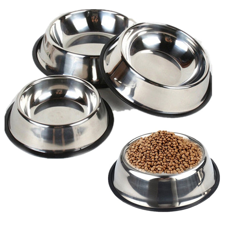 Pet Dog Bowls Stainless Steel Feeding Feeder Water Bowl For Pet Dog or Puppy Outdoor Food Dish S/M/L/XL