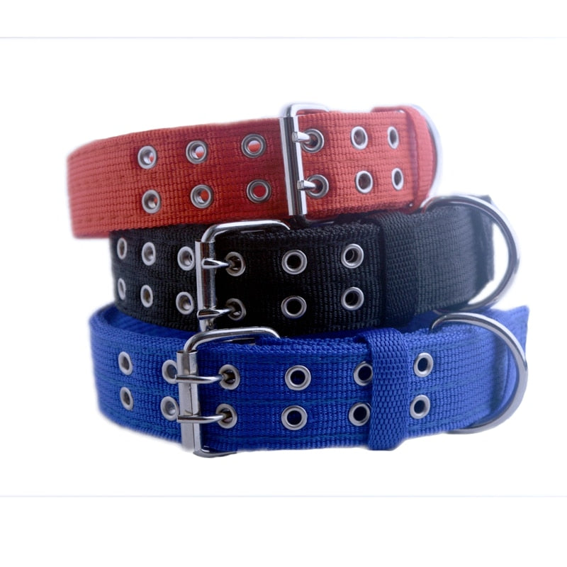 Durable Canvas Dog Collar Double Row Buckle Strong Adjustable Pet Collar for Medium Large Dogs