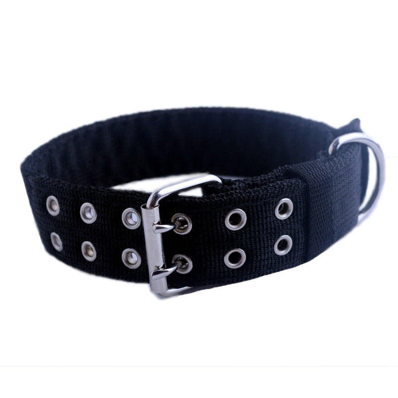 Durable Canvas Dog Collar Double Row Buckle Strong Adjustable Pet Collar for Medium Large Dogs
