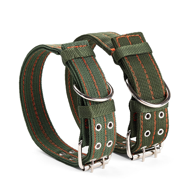 Durable Canvas Dog Collar Double Row Buckle Strong Adjustable Pet Collar for Medium Large Dogs