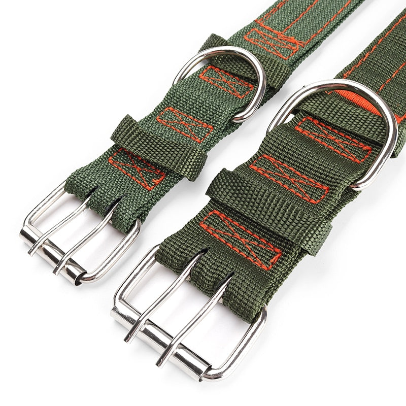 Durable Canvas Dog Collar Double Row Buckle Strong Adjustable Pet Collar for Medium Large Dogs