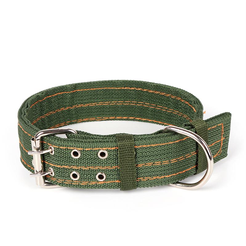 Durable Canvas Dog Collar Double Row Buckle Strong Adjustable Pet Collar for Medium Large Dogs