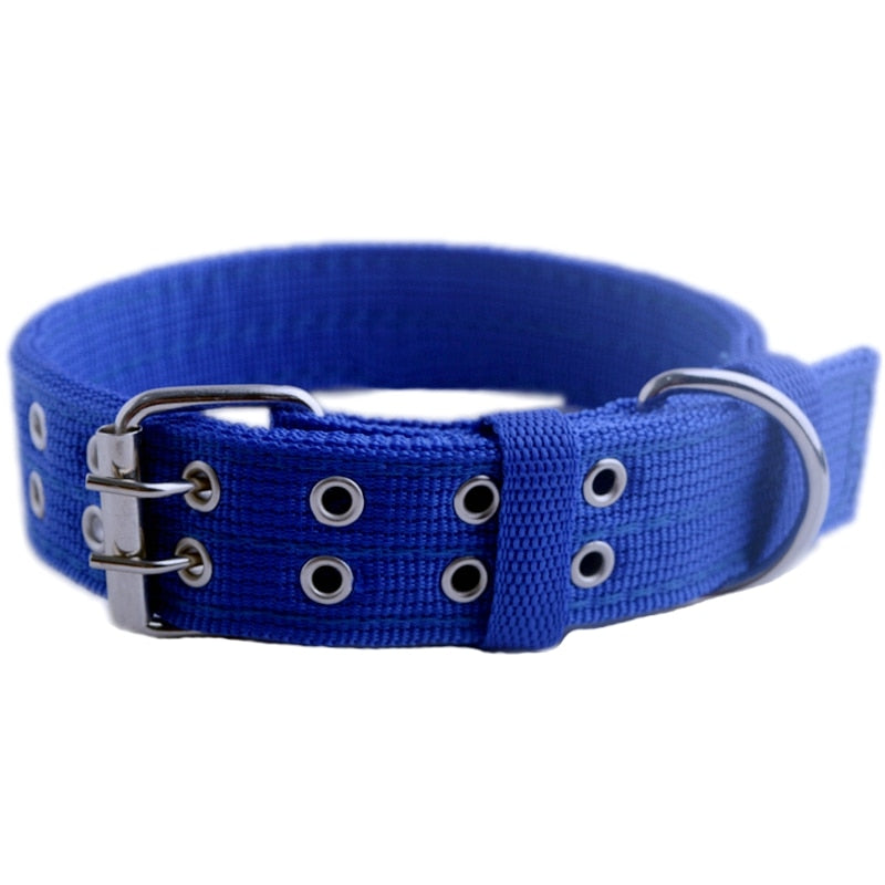 Durable Canvas Dog Collar Double Row Buckle Strong Adjustable Pet Collar for Medium Large Dogs