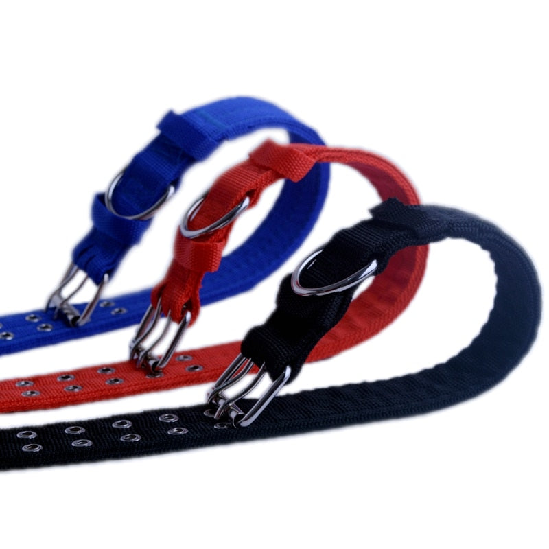 Durable Canvas Dog Collar Double Row Buckle Strong Adjustable Pet Collar for Medium Large Dogs