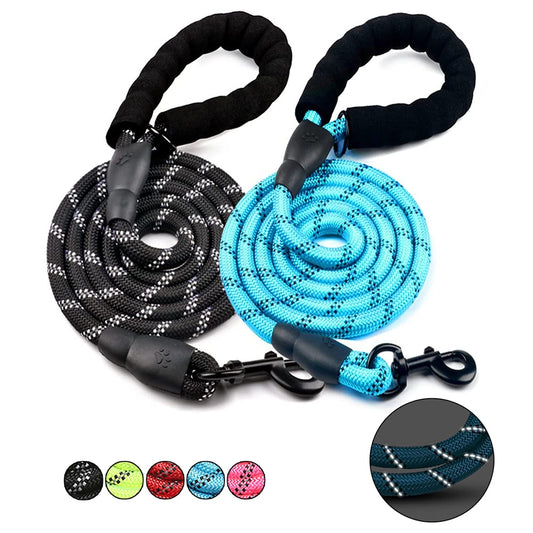 Rope Dog Leash 1.5M with Comfortable Padded Handle Reflective Threads Strong Dog Leash for Puppies Small Medium and Large Dogs