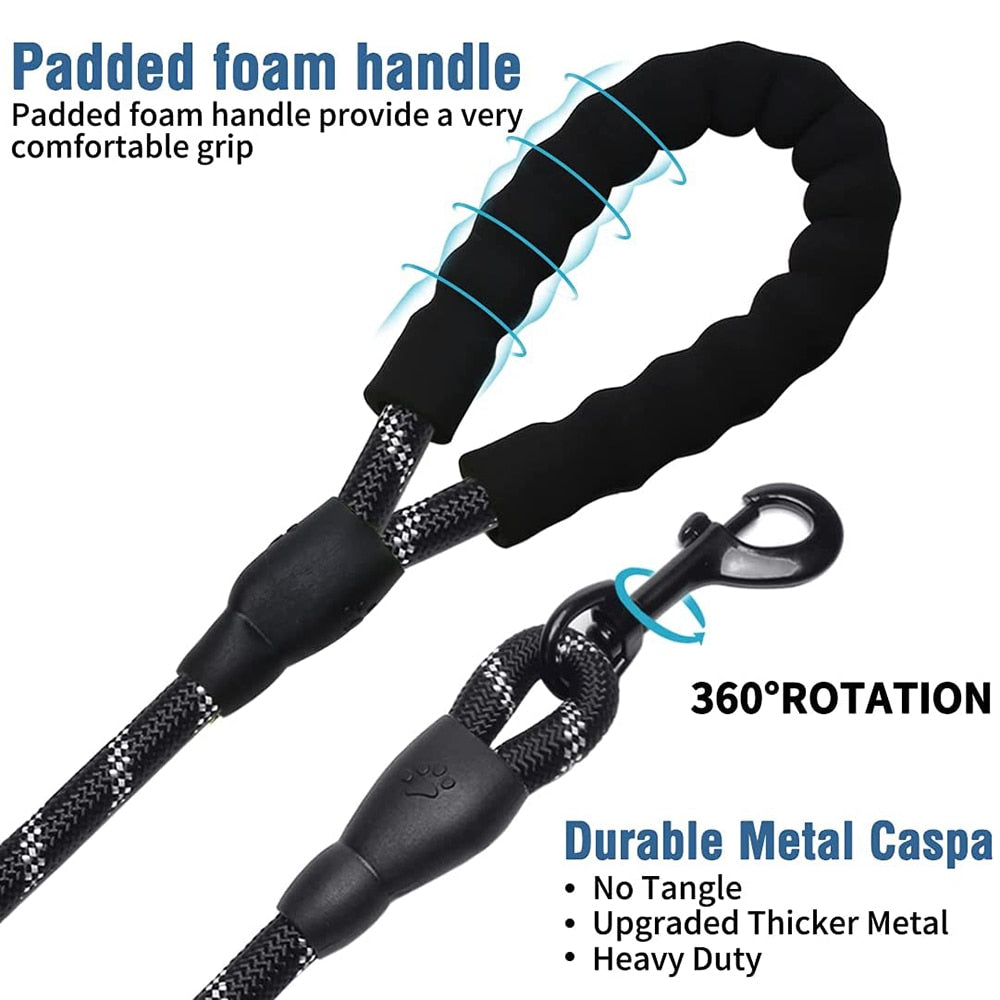 Rope Dog Leash 1.5M with Comfortable Padded Handle Reflective Threads Strong Dog Leash for Puppies Small Medium and Large Dogs